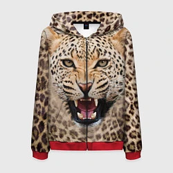 Толстовка 3D на молнии мужская Взгляд леопарда, цвет: 3D-красный