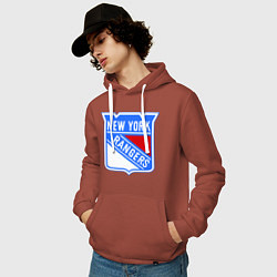 Толстовка-худи хлопковая мужская New York Rangers, цвет: кирпичный — фото 2