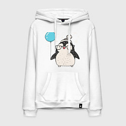 Толстовка-худи хлопковая мужская Пингвин с шариком, цвет: белый