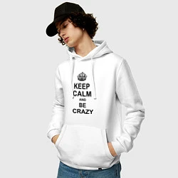 Толстовка-худи хлопковая мужская Keep Calm & Be Crazy, цвет: белый — фото 2