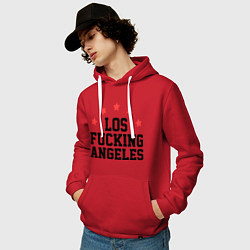 Толстовка-худи хлопковая мужская Los Fucking Angeles цвета красный — фото 2