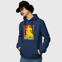 Толстовка-худи хлопковая мужская Pikachu: Pika Pika, цвет: тёмно-синий — фото 2