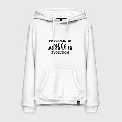 Толстовка-худи хлопковая мужская Эволюция программиста, цвет: белый