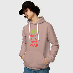 Толстовка-худи хлопковая мужская Make tea not war, цвет: пыльно-розовый — фото 2