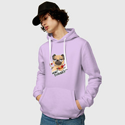 Толстовка-худи хлопковая мужская Собака с бокалом, цвет: лаванда — фото 2