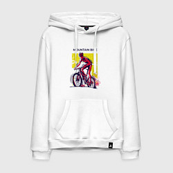 Толстовка-худи хлопковая мужская Mountain Bike велосипедист, цвет: белый