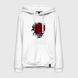 Толстовка-худи хлопковая мужская Красная Роза Red Rose, цвет: белый