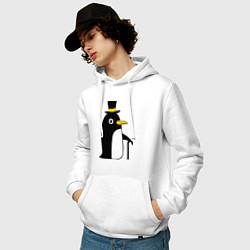 Толстовка-худи хлопковая мужская Пингвин в шляпе, цвет: белый — фото 2