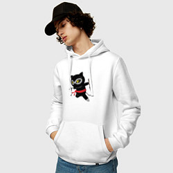 Толстовка-худи хлопковая мужская Ninja Cat, цвет: белый — фото 2