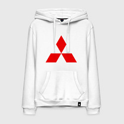 Толстовка-худи хлопковая мужская Красный логотип Митсубиси, цвет: белый