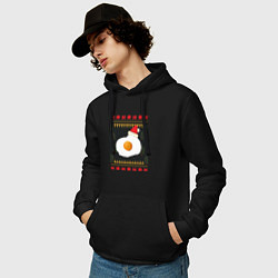 Толстовка-худи хлопковая мужская Рождественский свитер Кот-яичница, цвет: черный — фото 2