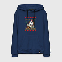 Толстовка-худи хлопковая мужская Рождественский свитер Котик с колечками, цвет: тёмно-синий