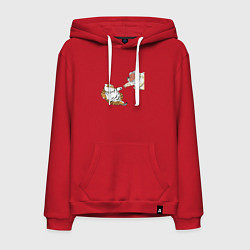 Толстовка-худи хлопковая мужская Сотворение тигрёнка - пародия на Микеланджело, цвет: красный