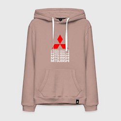 Толстовка-худи хлопковая мужская MITSUBISHI МИЦУБИСИ МИТСУБИСИ МИЦУБИШИ LOGO STYLE, цвет: пыльно-розовый