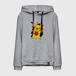 Толстовка-худи хлопковая мужская ПИКАЧУ И СЕРДЕЧКО POKENON PIKACHU LOVE, цвет: меланж