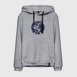 Толстовка-худи хлопковая мужская Космонавт верхом на акуле, цвет: меланж