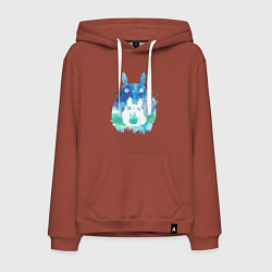 Толстовка-худи хлопковая мужская Семья кроликов Акварель, цвет: кирпичный