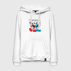 Толстовка-худи хлопковая мужская Cuphead Чашечки, цвет: белый