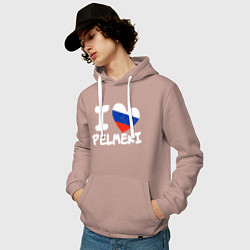 Толстовка-худи хлопковая мужская Люблю пельмени, цвет: пыльно-розовый — фото 2