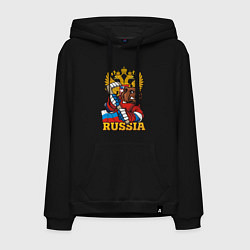 Толстовка-худи хлопковая мужская Хоккей - Russia, цвет: черный