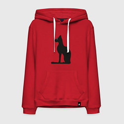 Толстовка-худи хлопковая мужская Силуэт черной кошки, Египетская богиня Бастет, цвет: красный