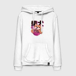 Толстовка-худи хлопковая мужская Japanese Shibu Inu, цвет: белый