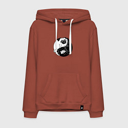 Толстовка-худи хлопковая мужская Собачий Инь Янь, цвет: кирпичный