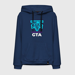 Толстовка-худи хлопковая мужская Символ GTA в неоновых цветах, цвет: тёмно-синий