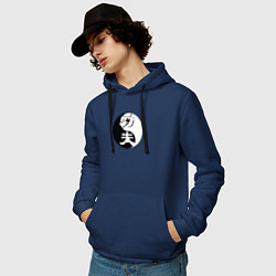 Толстовка-худи хлопковая мужская Кунг-фу логотип на фоне знака ИНЬ-ЯНЬ, цвет: тёмно-синий — фото 2