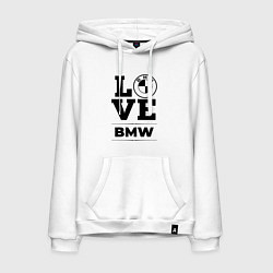 Толстовка-худи хлопковая мужская BMW love classic, цвет: белый