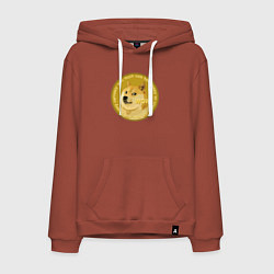 Толстовка-худи хлопковая мужская Иронизирующая монета с Доге, цвет: кирпичный