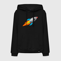 Толстовка-худи хлопковая мужская Ракета летит в небе, цвет: черный