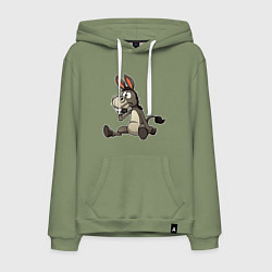 Толстовка-худи хлопковая мужская Задумчивый осел, цвет: авокадо