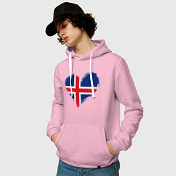 Толстовка-худи хлопковая мужская Сердце - Исландия, цвет: светло-розовый — фото 2