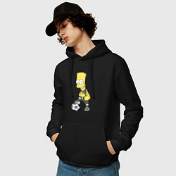 Толстовка-худи хлопковая мужская Барт Симпсон - крутой футбольный форвард, цвет: черный — фото 2