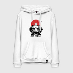 Толстовка-худи хлопковая мужская Jiu Jitsu red sun logo, цвет: белый