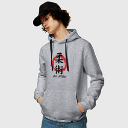 Толстовка-худи хлопковая мужская Jiu jitsu red splashes logo, цвет: меланж — фото 2