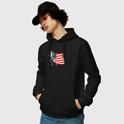 Толстовка-худи хлопковая мужская Американский футбол с флагом США, цвет: черный — фото 2