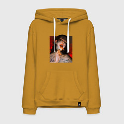 Толстовка-худи хлопковая мужская Девушка с татуировками и змеиным языком, цвет: горчичный