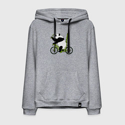 Толстовка-худи хлопковая мужская Панда на велосипеде с бамбуком, цвет: меланж