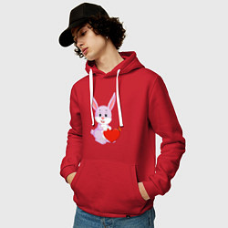 Толстовка-худи хлопковая мужская Кролик с сердцем, цвет: красный — фото 2