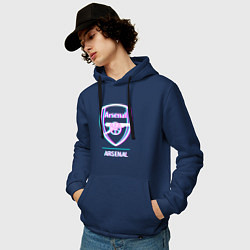 Толстовка-худи хлопковая мужская Arsenal FC в стиле glitch, цвет: тёмно-синий — фото 2