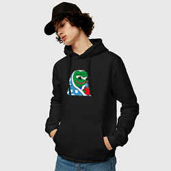 Толстовка-худи хлопковая мужская Frog Pepe мем, цвет: черный — фото 2