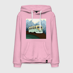 Толстовка-худи хлопковая мужская Машина и горы в путешествии, цвет: светло-розовый