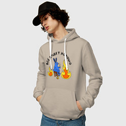 Толстовка-худи хлопковая мужская This is fine пародия, цвет: миндальный — фото 2