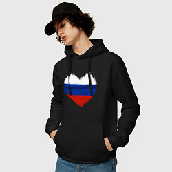 Толстовка-худи хлопковая мужская Россия в сердце, цвет: черный — фото 2