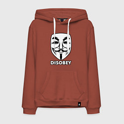 Толстовка-худи хлопковая мужская Guy Fawkes - disobey, цвет: кирпичный