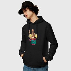 Толстовка-худи хлопковая мужская Jesus Christ love u, цвет: черный — фото 2
