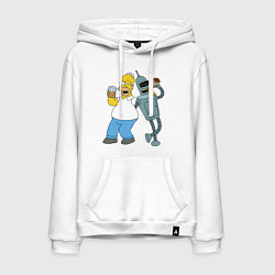 Толстовка-худи хлопковая мужская Drunk Homer and Bender, цвет: белый