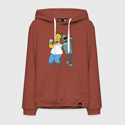Толстовка-худи хлопковая мужская Drunk Homer and Bender, цвет: кирпичный